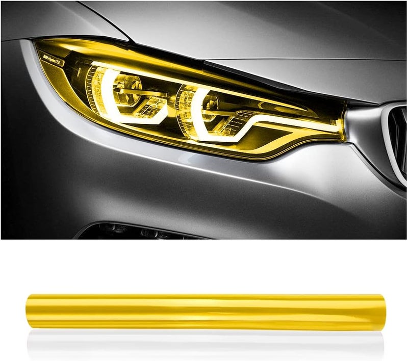wedfish 12 X 48inch Car Light Tint Film, Cuttable&Stretchability Car Headlight Taillight Fog Light Vivid Vinyl Wrap Protector,Non-Marking Self-Adhesive Decals Car Decor (Yellow) - Image 1